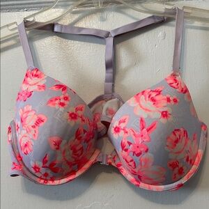 Victoria's Secret Lavender Bra with Pink Floral Print and T-Back